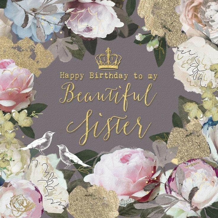 Happy Birthday to my Beautiful Sister card with peonies, gold accents and birds
