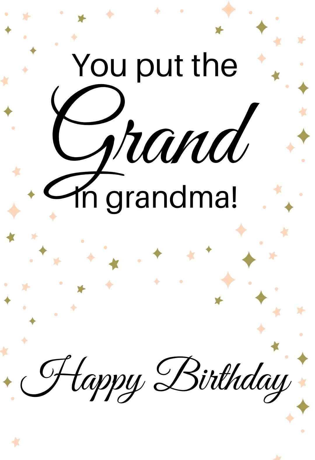 You put the Grand in Grandma birthday card with gold and blush sparkles