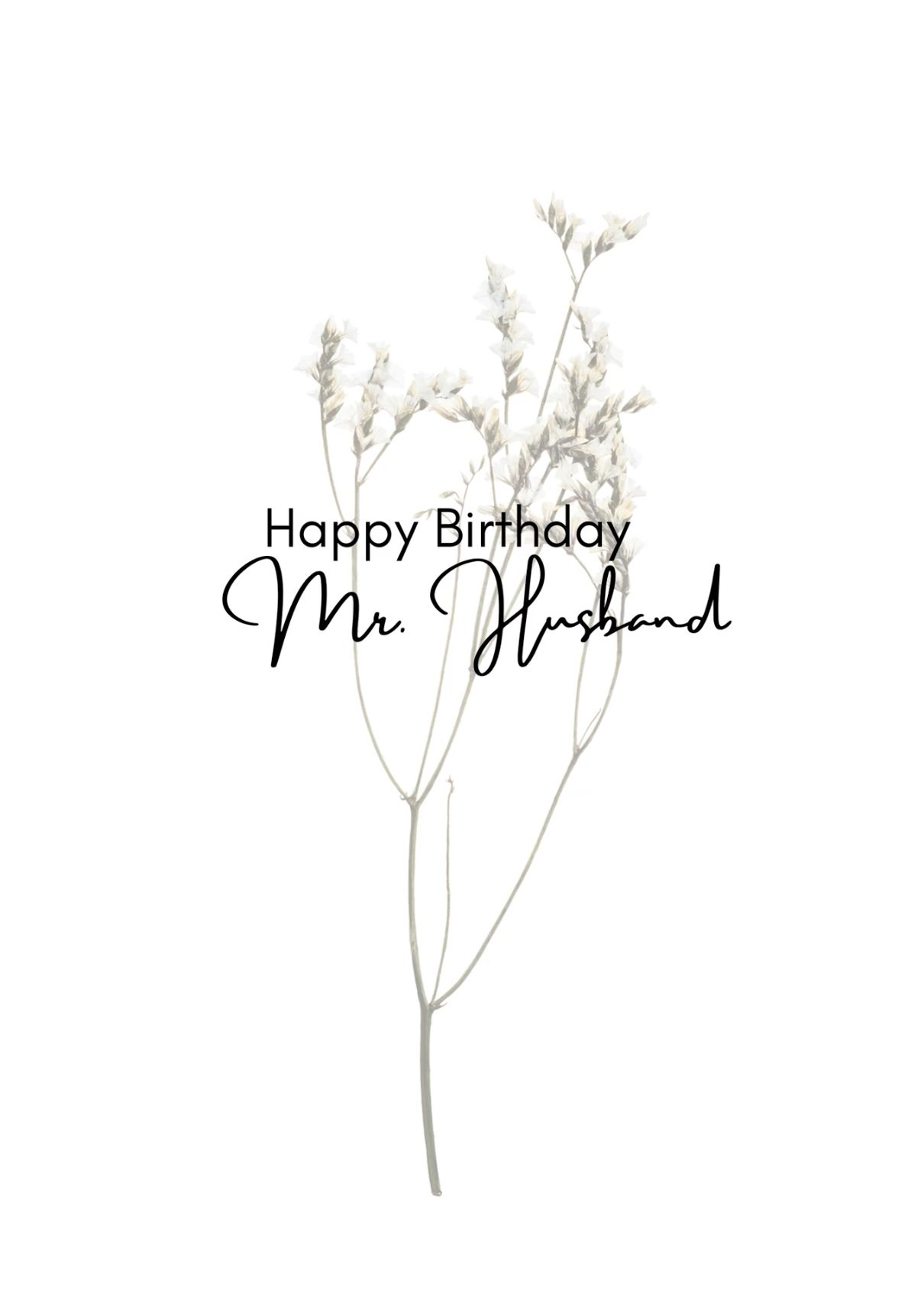 Happy Birthday Mr. Husband card with a delicate botanical sprig