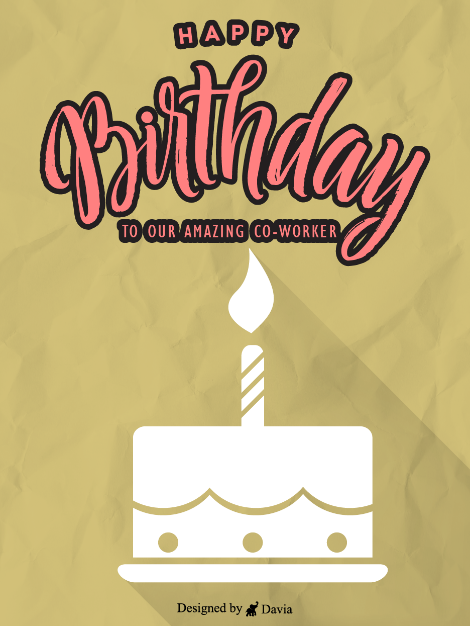 Retro Happy Birthday card for a co-worker with a white cake and one candle