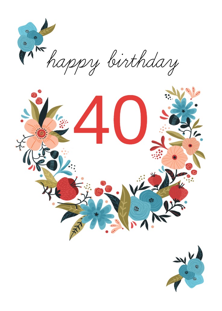 Floral Forty printable birthday card design