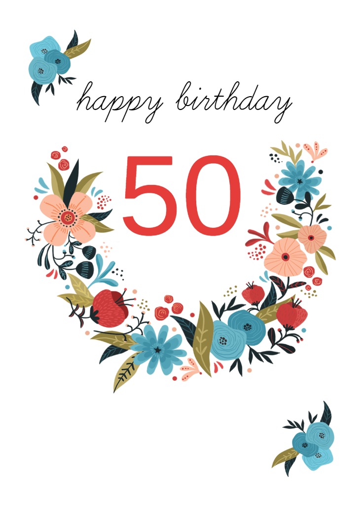 Floral Fifty printable birthday card design