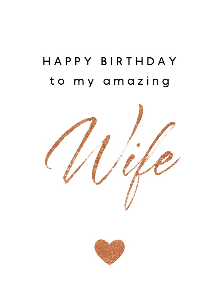 Happy Birthday to my amazing Wife card in rose-gold glitter script