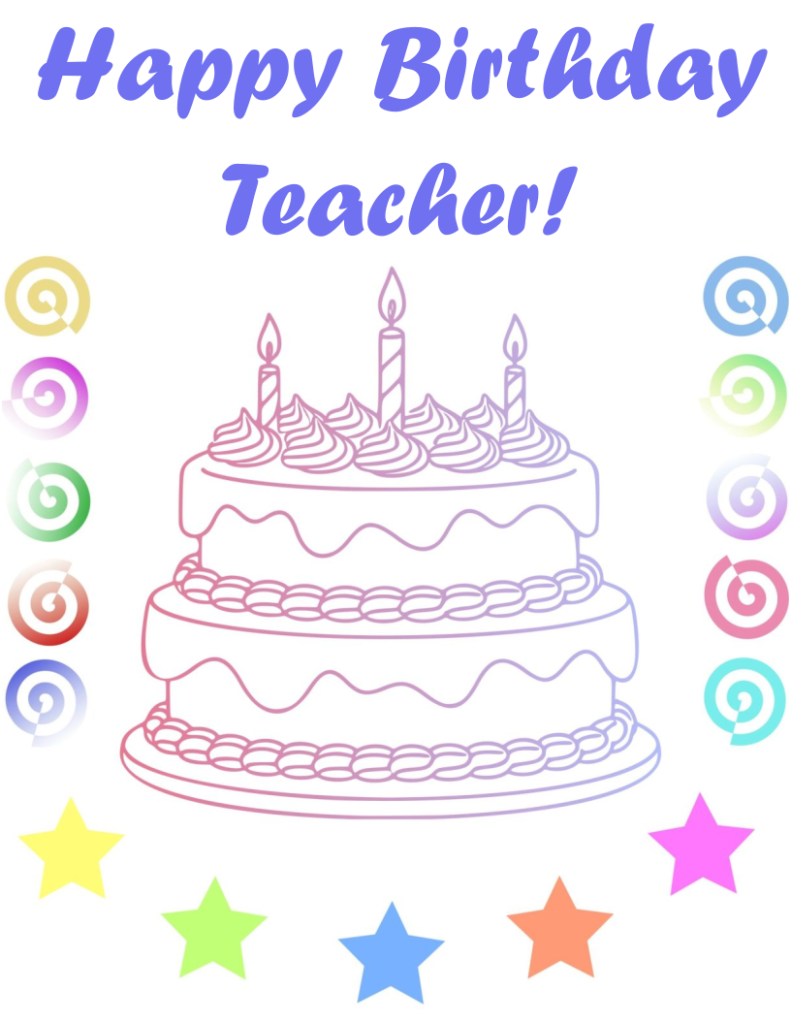 Pastel illustration of a two-tier birthday cake with candles and candies